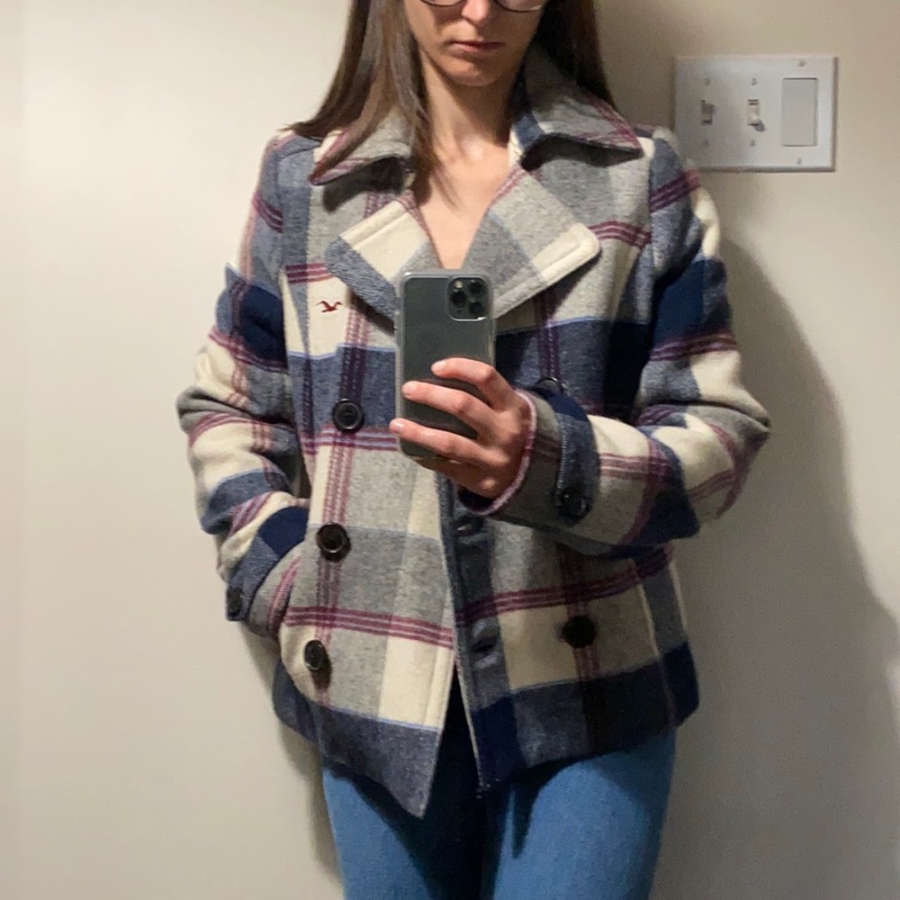 Hollister Plaid Pea Coat